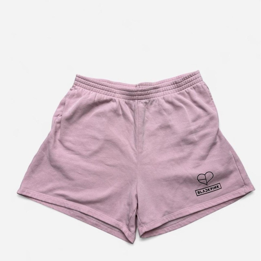 Blackpink x H&M Pink Sweat Shorts Black Heart Logo Kpop Merch Large